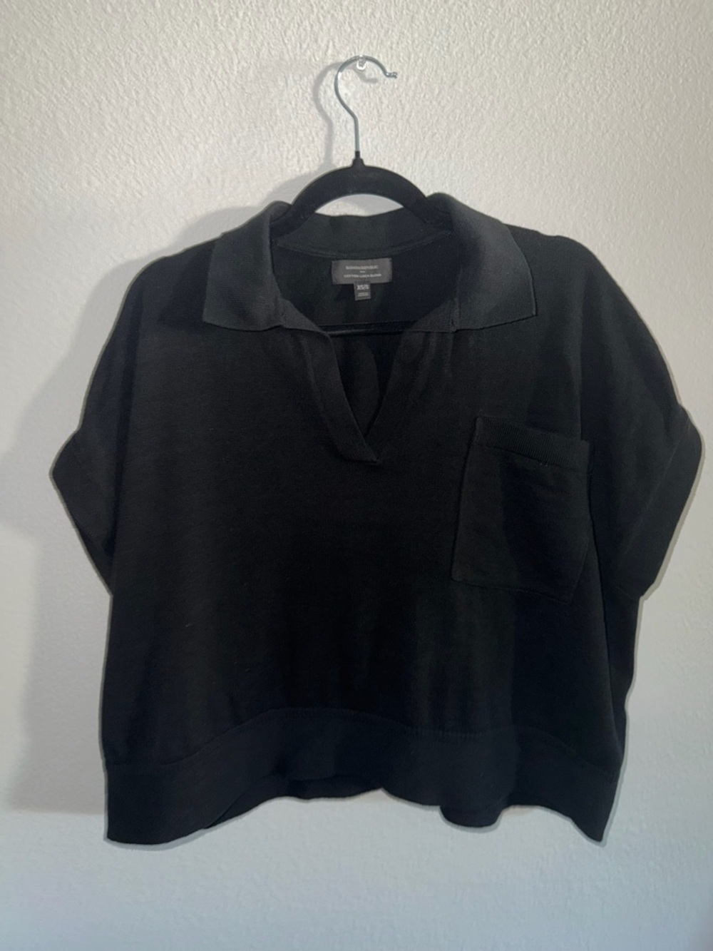 Banana Republic Black Johnny Collar Sweater Cotton-Linen Blend XXS oversized - Picture 6 of 6